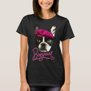 T-shirt Boston Terrier Bonjour Coeur rose Français