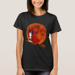 T-shirt Boston Terrier Chien chevauchant Broom Blood Moon