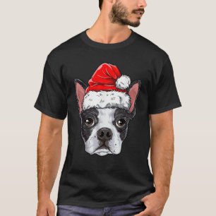 T-shirt Boston Terrier Chien de Noël Santa Hat Xmas Boys K