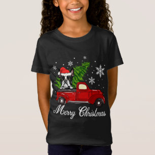 T-Shirt Boston Terrier Chien équitation Camion Rouge Merry