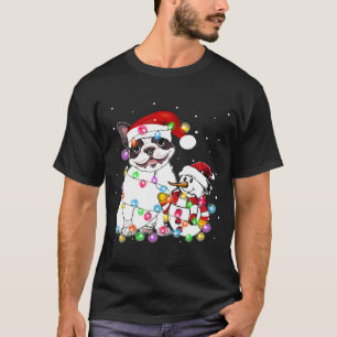 T-shirt Boston Terrier Chien Noël Tee Snowman Lights Pa