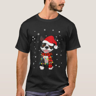 T-shirt Boston Terrier Chien Santa Hat Chien de Noël Lumiè
