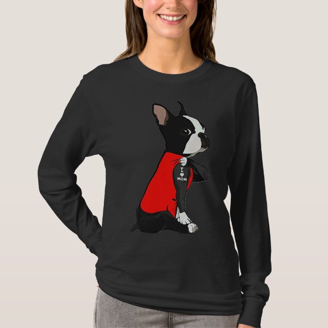 T-shirt Boston Terrier Chien Tattoo J'aime maman Fête des  (Devant)