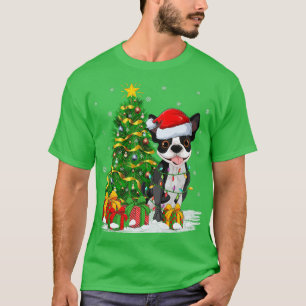 T-shirt Boston Terrier Chien Xmas Tree Père Noël Boston Te