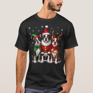 T-shirt Boston Terrier Christmas Dogs Funny Santa Reindeer