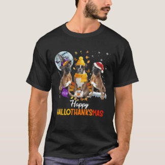 T-shirt Boston Terrier dog Happy Hallothanksmas Halloween 