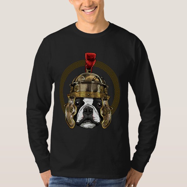 T-shirt Boston Terrier En Casque Romain Centurion Legionna (Devant)