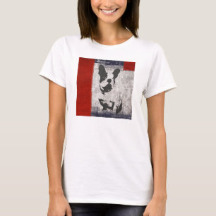 T-shirt Boston Terrier en noir et blanc avec frontière rou