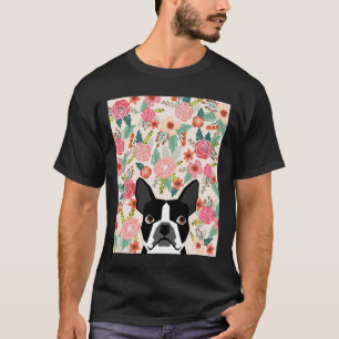 T-shirt Boston Terrier Florals Motif Print Flowers Sprin