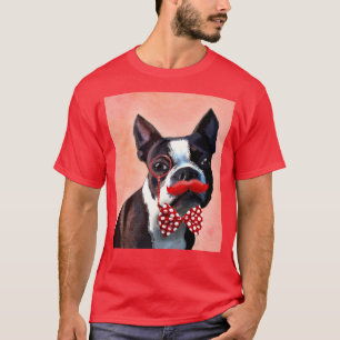 T-shirt Boston Terrier Portrait avec Cravate Red Bow et 3
