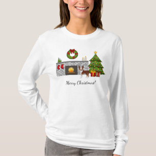 T-shirt Boston Terrier Rouge Dans Une Chambre De Noël Fest