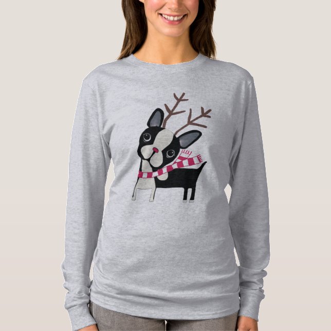 T-shirt Boston Terrier Rudolph la chemise de Flowy de (Devant)