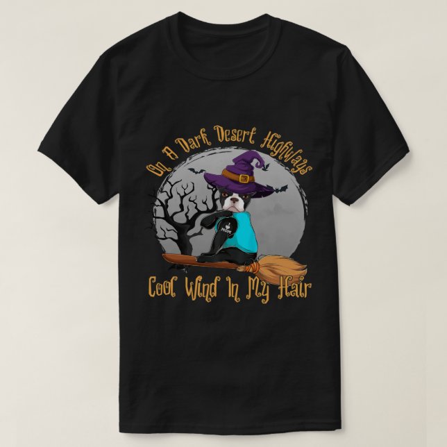 T-shirt Boston Terrier Sur Une Route Sombre Du Désert (Design devant)
