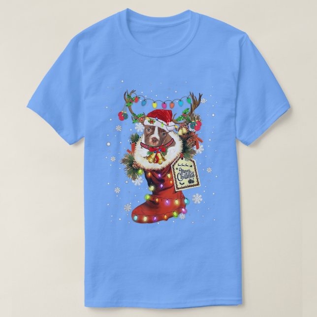T-shirt Boston Terrier Xmas Boot Christmas Sock Winter Sno (Design devant)