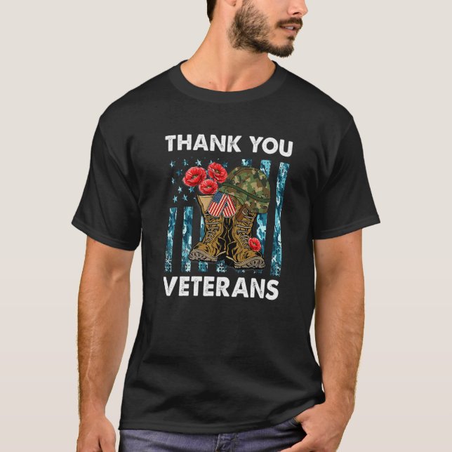 T-shirt Botte de combat Merci vétérans de la fleur de Popp (Devant)