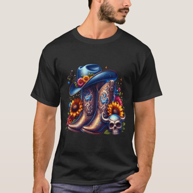 T-shirt Bottes de cowboy florales occidentales (Devant)