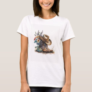 T-shirt Bottes de cowgirl de campagne Fleur Chapeau Texas