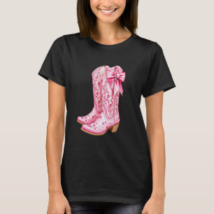 T-shirt Bottes de cowgirl rose bébé bow préppy y2k Coquett