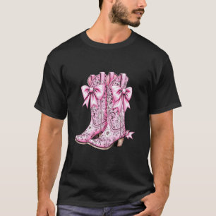 T-shirt Bottes de cowgirl rose bébé nœud préppy y2k Coquet