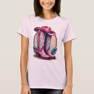 T-shirt Bottes de fille rose et Tee de Casquette