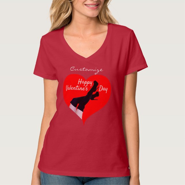 T-shirt Bottes de haute cuisse du coeur rouge Valentine Th (Devant)