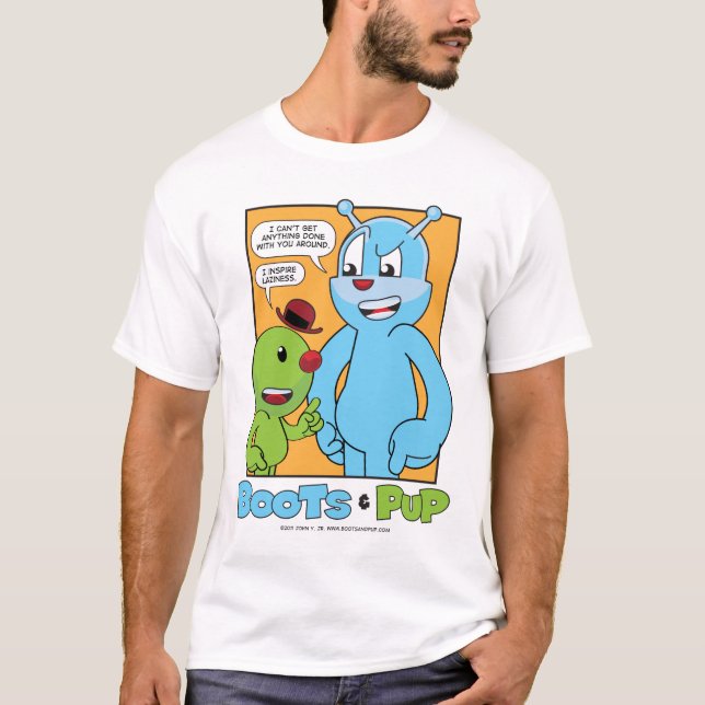 T-shirt Bottes et chiot - pièce en t de paresse (Devant)