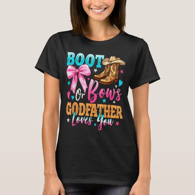 T-shirt Bottes ou arcs Parrain t'aime révélation du sexe F (Devant)