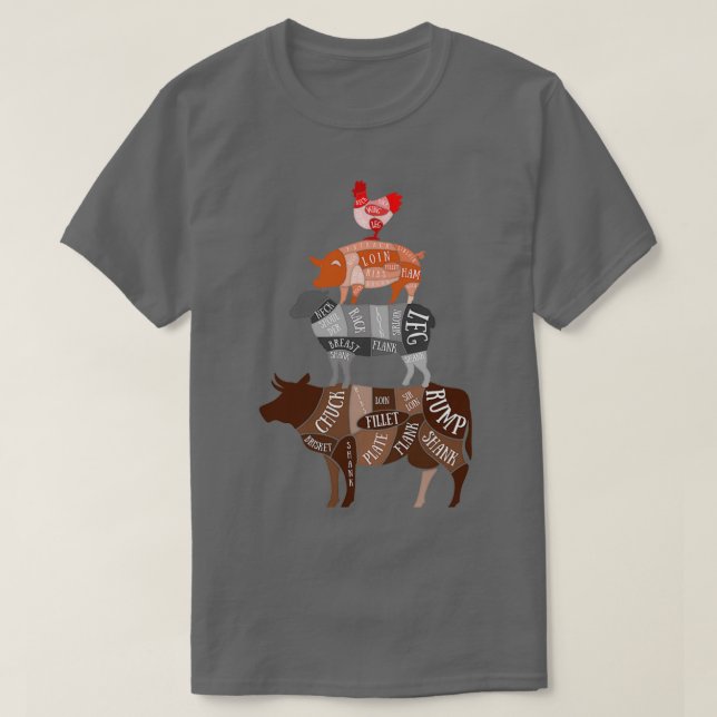 T-shirt Boucher Viandes Coupes Diagramme Boucher Chef Sous (Design devant)
