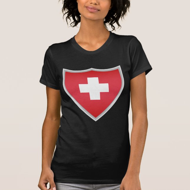 T-shirt Bouclier de drapeau de la Suisse (Devant)