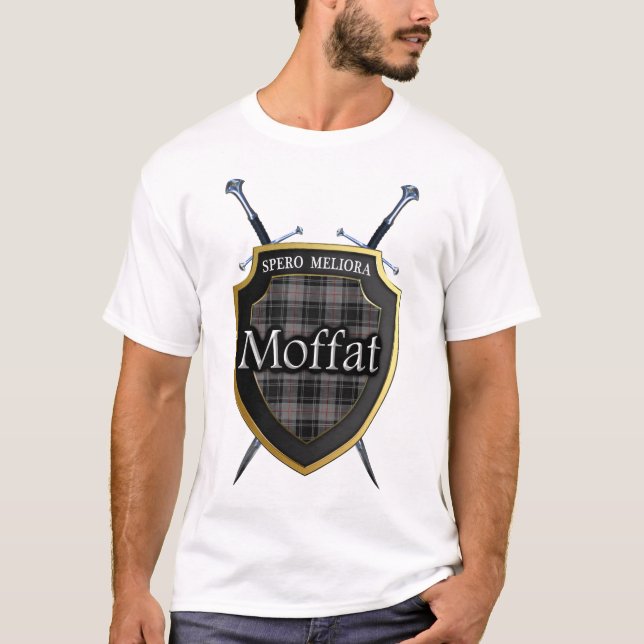 T-shirt Bouclier et épées de plaid de tartan de Moffat de (Devant)