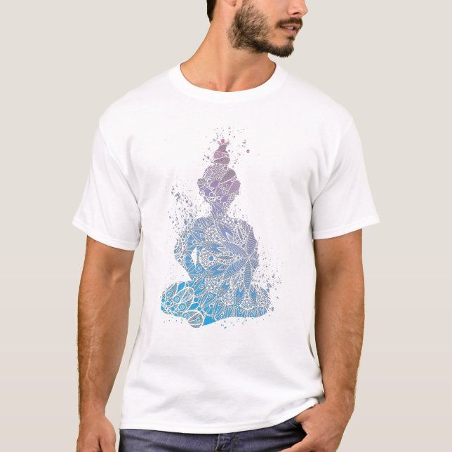 T-shirt Bouddha de Mandala bleu et violet Silhouette (Devant)