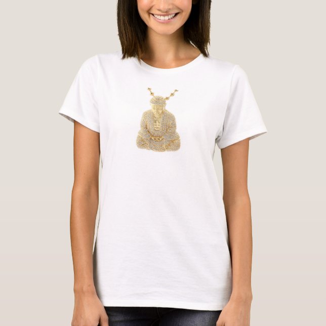 T-shirt Bouddha d'or Religion Bouddahisme Rhinestones Bijo (Devant)