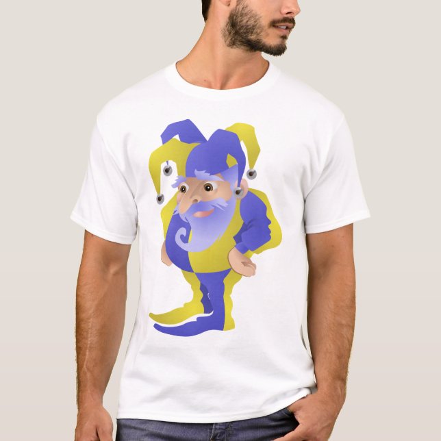 T-shirt Bouffon de la Renaissance Violet et Jaune avec Bar (Devant)