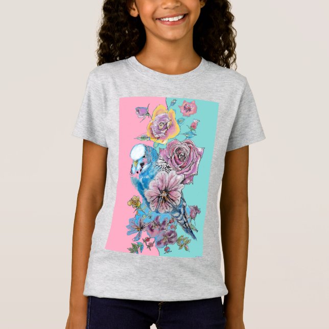 T-Shirt Bougie bleue Aquarelle Roses rouges art floral fil (Devant)