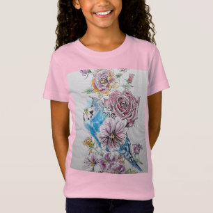 T-Shirt Bougie bleue et fleurs de roses rouges Filles T Ch