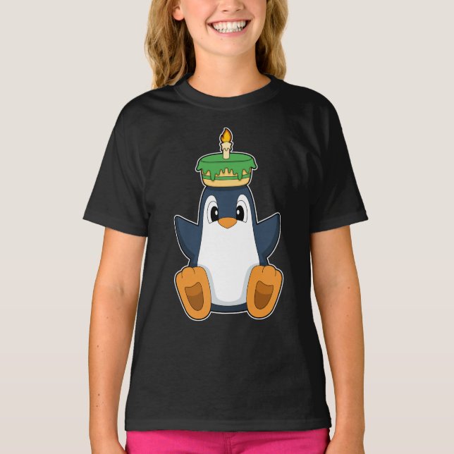 T-shirt Bougie de gâteau d'anniversaire de Penguin (Devant)