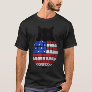 T-shirt Boule De Disco Patriotique Drapeau Américain Chat