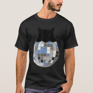 T-shirt Boule Disco Esthétique Hiver Neige Chat Noir Disco