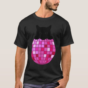 T-shirt Boule Disco Esthétique Rose Chaud Chat Noir Chat D