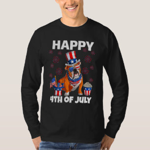 T-shirt Bouledogue anglais drapeau américain Joyeux 4 juil