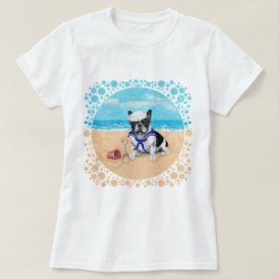 T-shirt Bouledogue français à la plage