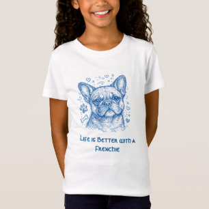 T-Shirt Bouledogue français bleu doodle ligne art frenchie