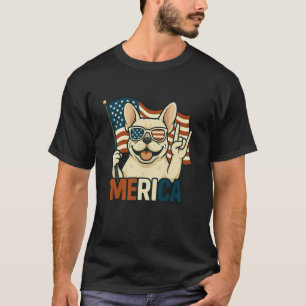 T-shirt Bouledogue Français Crème Merica Drapeau Américain