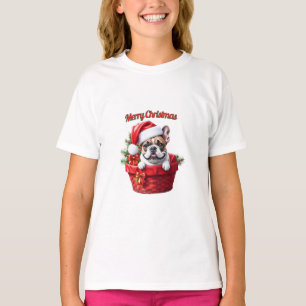 T-shirt Bouledogue français dans un panier de Noël