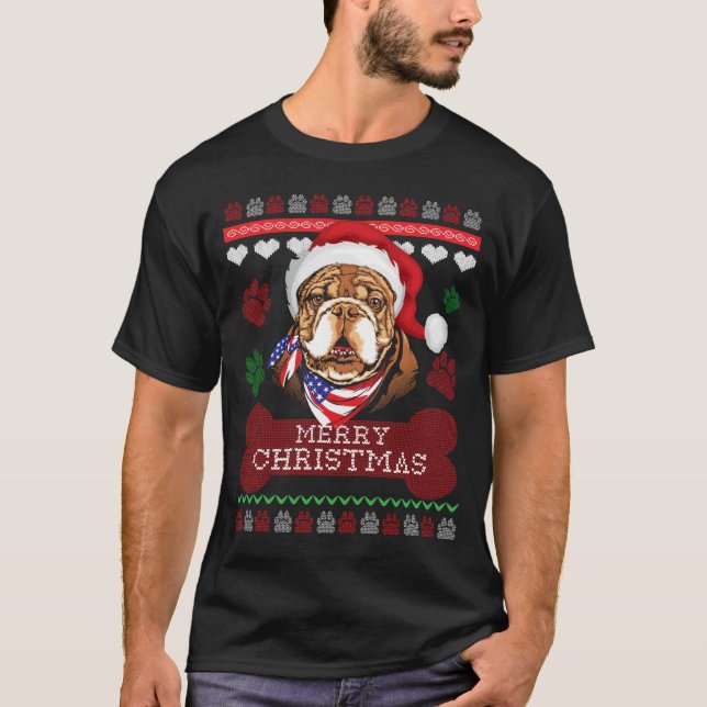 T-shirt Bouledogue laid de chandail de Noël (Devant)