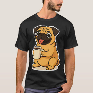 T-shirt Bouledogue nain buvant du café