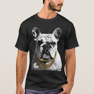 T-shirt Bouledogue noir et blanc avec de l'or
