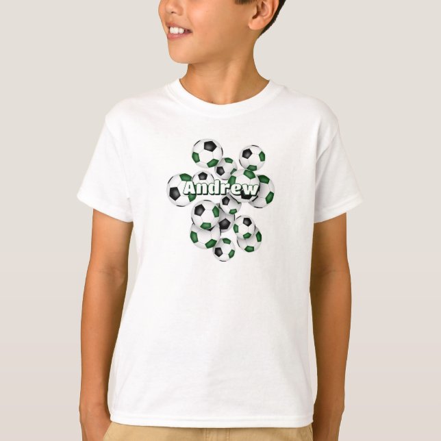 T-shirt boules de football noir vert nom des enfants (Devant)