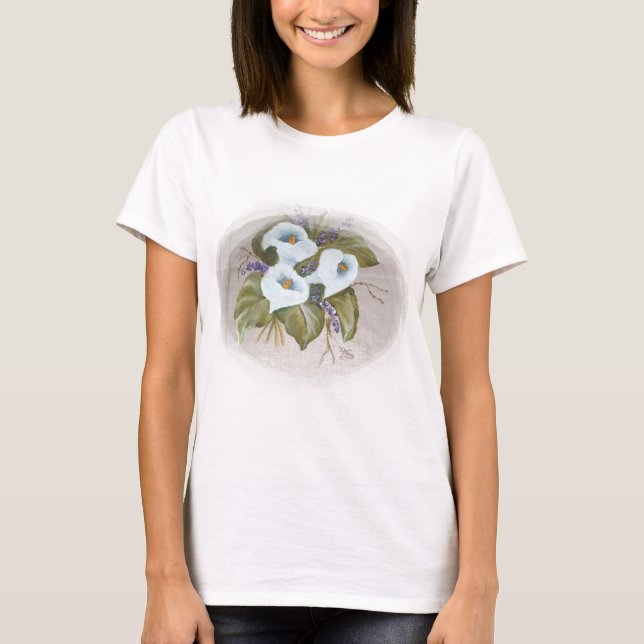 T-shirt Bouquet d'aquarelle de callas blanches (Devant)