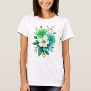 T-shirt Bouquet de fleurs bleues blanches-57453